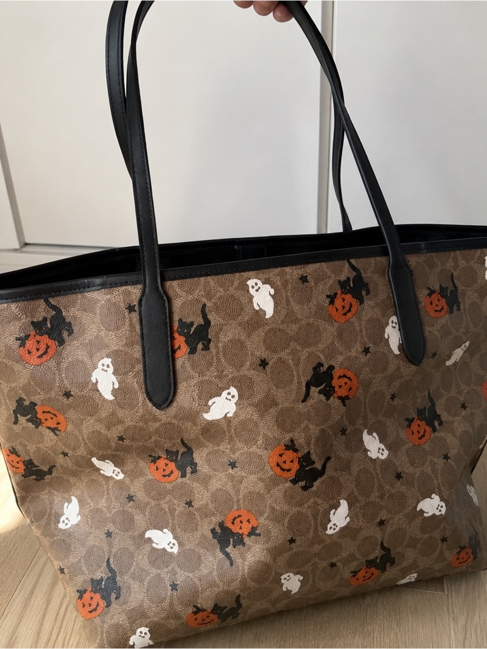 Coach Halloween Print Reversible Tote Bag in Brown, Black, Orange, White